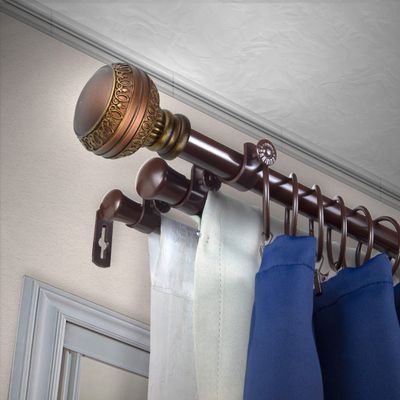 A&F Rod Dcor - Bead 13/16" Triple Curtain Rod 120-170 inch - Cocoa