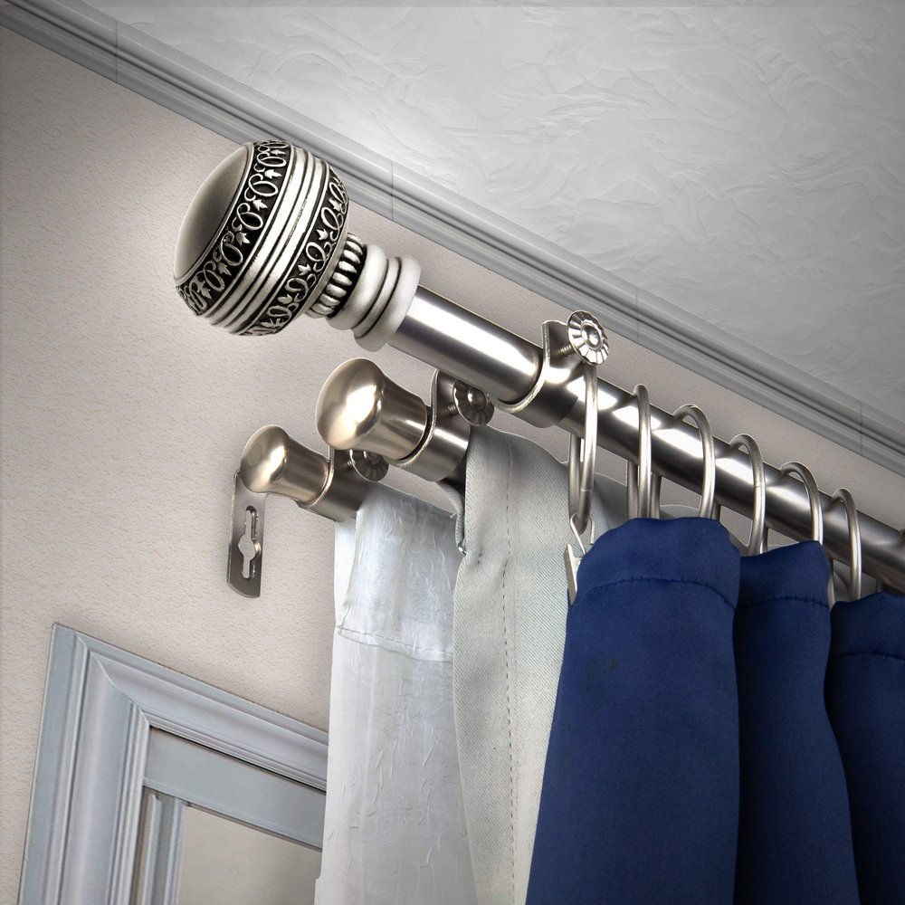 A&F Rod Dcor - Bead 13/16" Triple Curtain Rod 120-170 inch - Satin Nickel