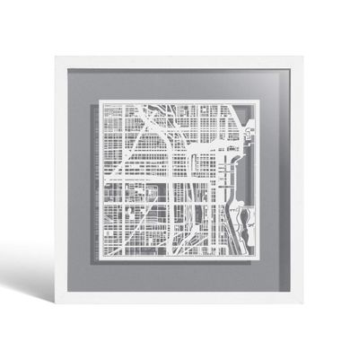 Chicago Paper Cut Map framed by O3 Design Studio, White map, White frame, 9x9 inches, Gift Boxed, 4 background color, self-changing, Paper Art