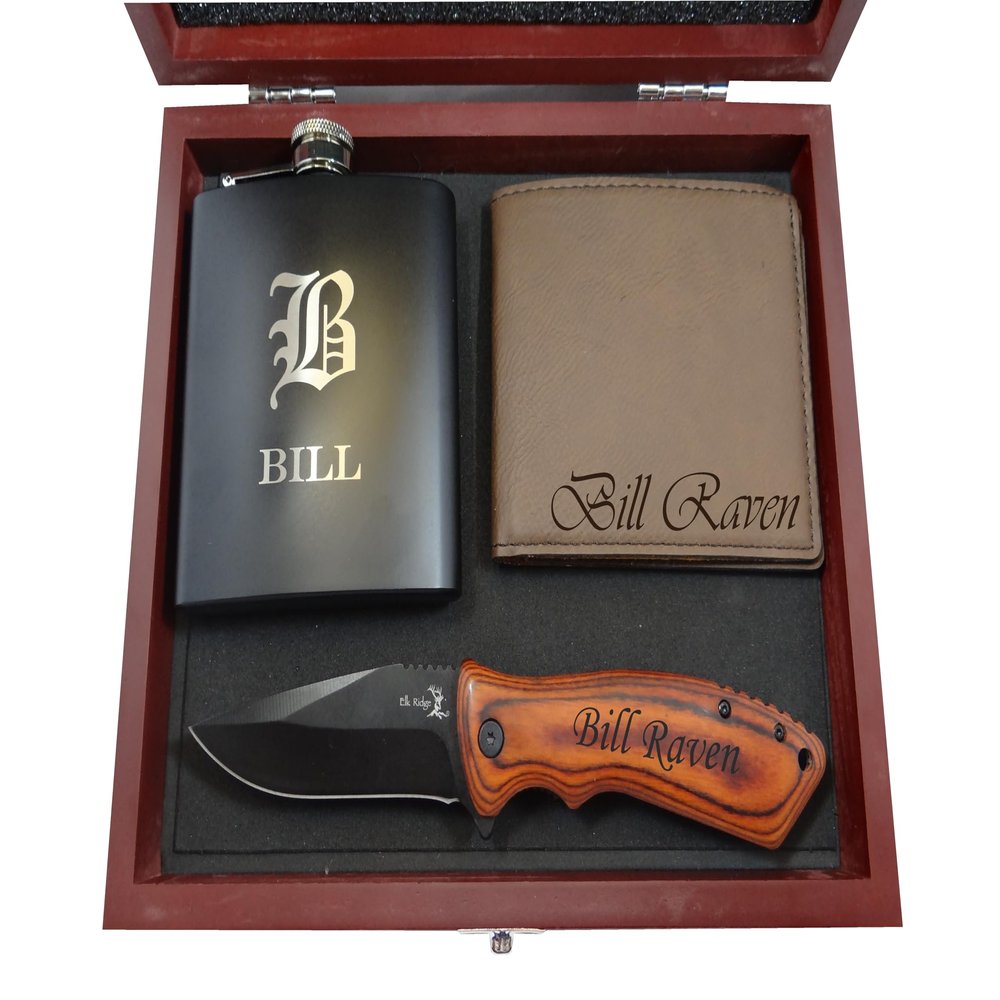 Groomsmen Gifts for Wedding, Set of 2, Groomsmen Gift Box, Groomsmen Gift Set, Best Man Gift, Engraved Flask, Personalized Knife, Groomsman Gifts, Husband Gift, Boyfriend Gift, Wallet, Mens Gift