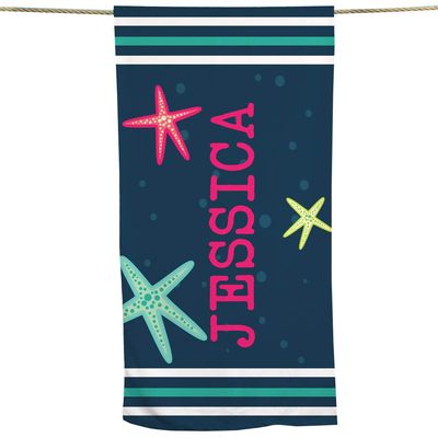 GiftsForYouNow Personalized Beach Life Icons Beach Towel, Navy with Starfish