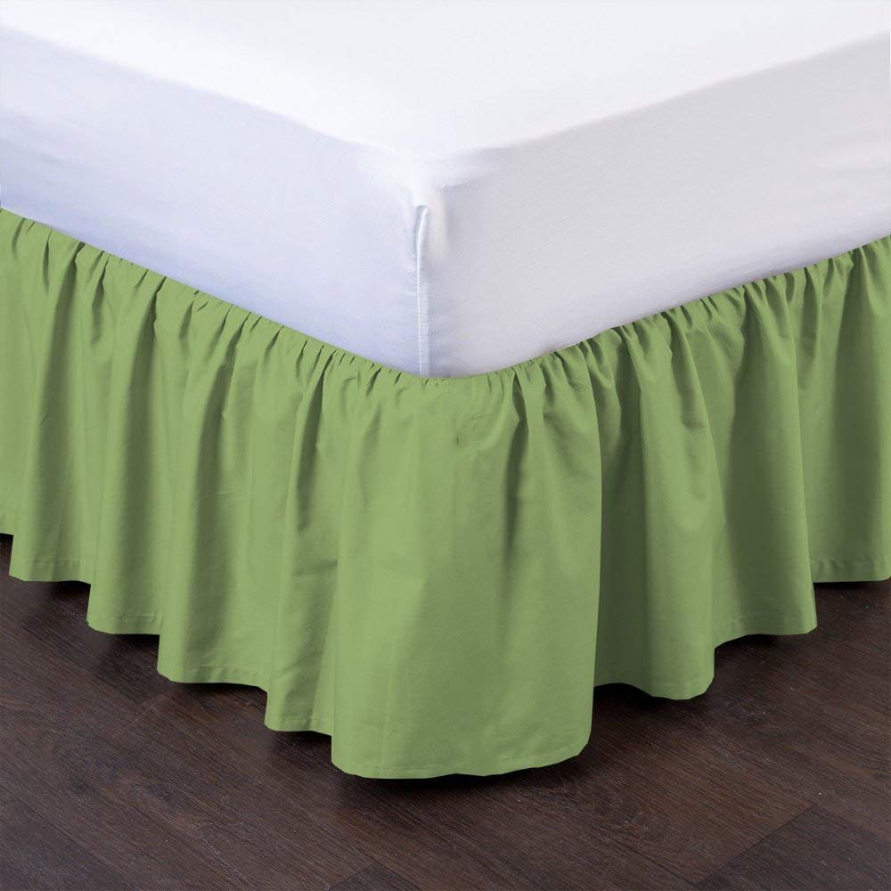 1 Wrap Around Bed Skirt, Elastic Dust Ruffles, Easy Fit Wrinkle and Fade Resistant Pattern Solid 100% Egyptian Cotton 500 TC , Hotel Quality Fabric, 7 inch Drop Length, Size Queen, Sage