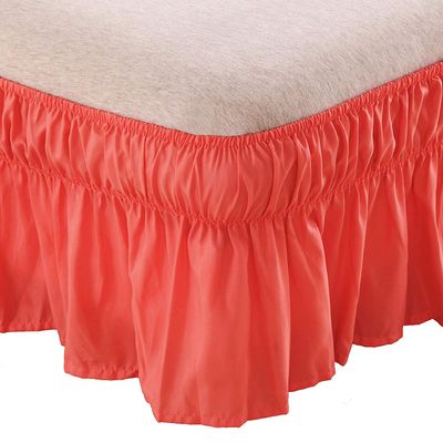 Amuze Bedding Wrap Around Bed Skirts, Easy On/Easy Off 100% Cotton Elastic,400 Thread Count,Solid Ruffled Bed Skirt- Bed Wrap with 19 Inch Tailored Drop,(King,Coral)