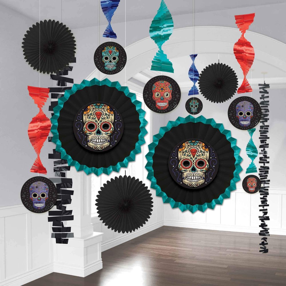 amscan Halloween Sugar Skull Paper Fan Decorating Kit