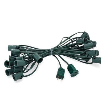 HLO Lighting C9 Light Stringer | Thick Commercial Grade SPT-2 Wire | for Use with C9 String Lights | 12" Socket Spacing | 25-Foot Green Wire