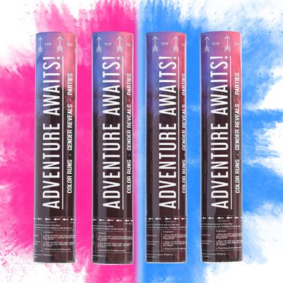 Adventure Awaits! - BABY GENDER REVEAL - 4-Pack Hand Held Air Filled Party Popper - 3 options: 4 Blue or 4 Pink or 2 Red/2 Blue - Check our store for other Color Run Festival colors! (2 Pink & 2 Blue)