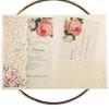 25pcs 5"x7.28" Ivory Vintage Tri Fold Wedding Invitations Cards pocket Pearl Paper Laser Cut Hollow Carving Greeting invites Covers only no envelope no insert view 1