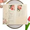 25pcs 5"x7.28" Ivory Vintage Tri Fold Wedding Invitations Cards pocket Pearl Paper Laser Cut Hollow Carving Greeting invites Covers only no envelope no insert view 3