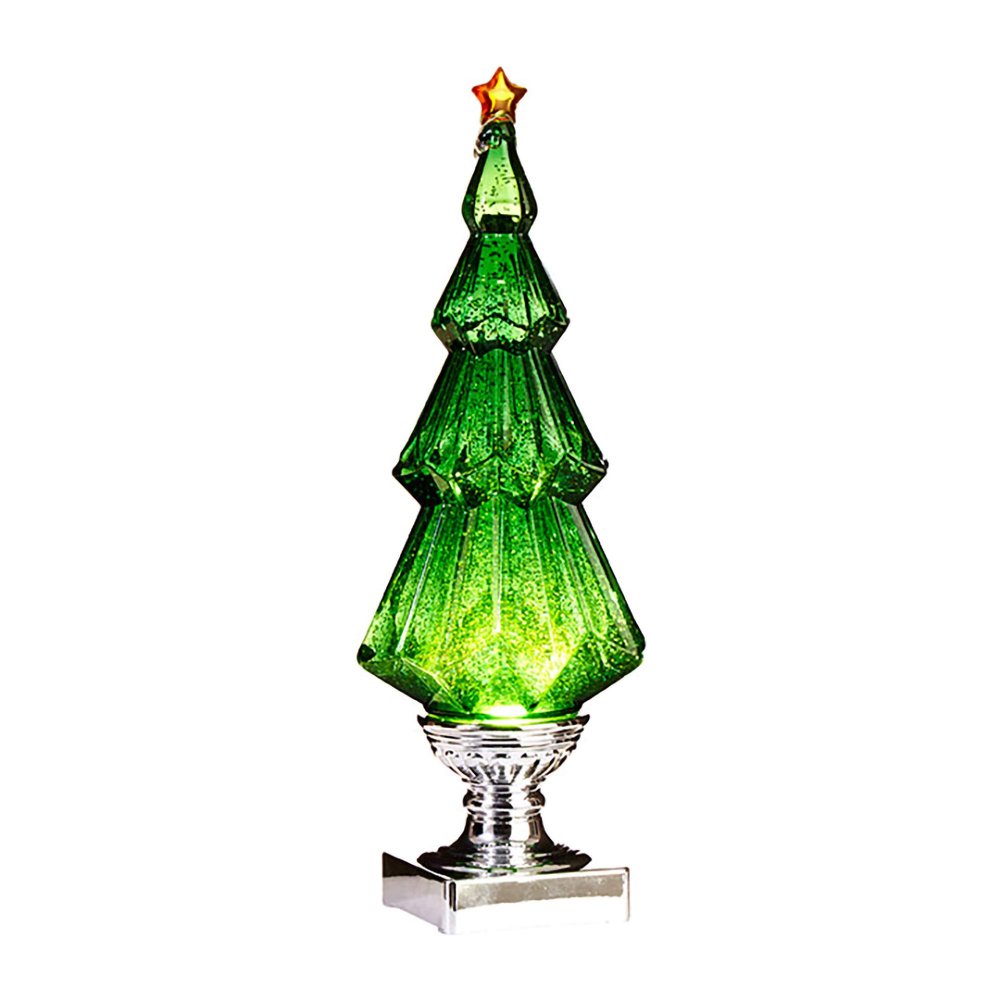 Sparkle Green Holiday Tree Lighted 13.75 inch Acrylic Decorative Tabletop Figurine