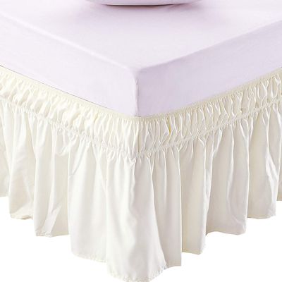 Amuze Bedding Wrap Around Bed Skirts, Easy On/Easy Off 100% Cotton Elastic,400 Thread Count,Solid Ruffled Bed Skirt- Bed Wrap with 23 Inch Tailored Drop,(King,Ivory)