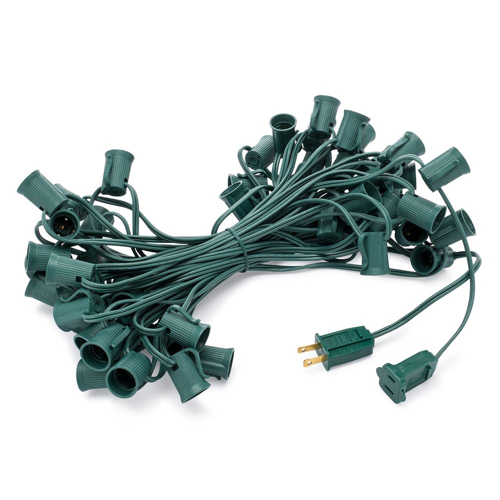HLO Lighting C9 Light Stringer | Thick Commercial Grade SPT-2 Wire | for Use with C9 String Lights | 12" Socket Spacing | 50-Foot Green Wire