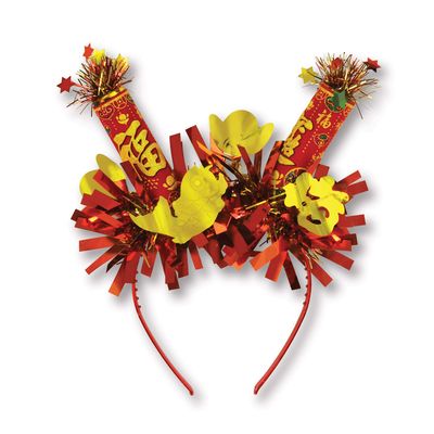 Beistle Set of 12 Red and Gold Chinese New Year Party Headbands 8.5"