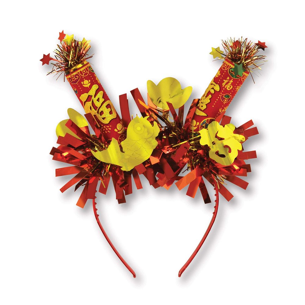 Beistle Set of 12 Red and Gold Chinese New Year Party Headbands 8.5"