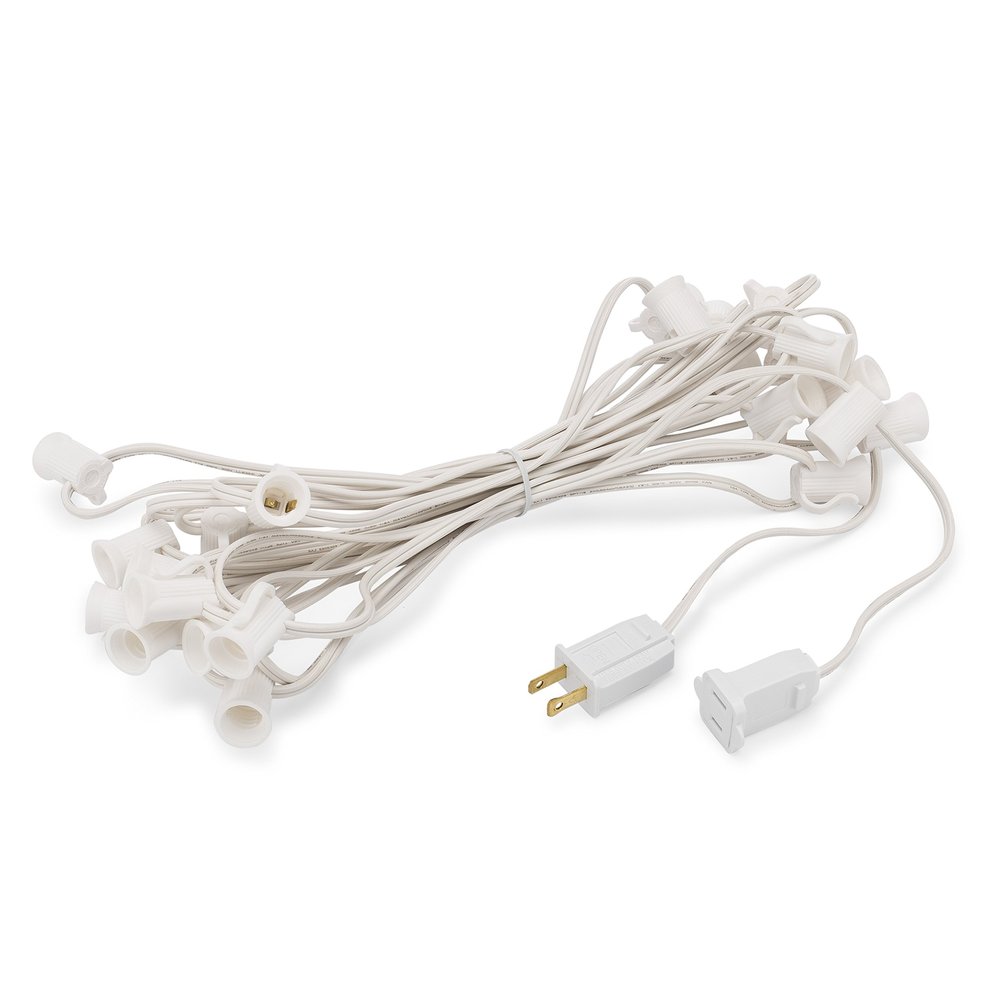 HLO Lighting C9 Light Stringer | Thick Commercial Grade SPT-2 Wire | for Use with C9 String Lights | 12" Socket Spacing | 25-Foot White Wire