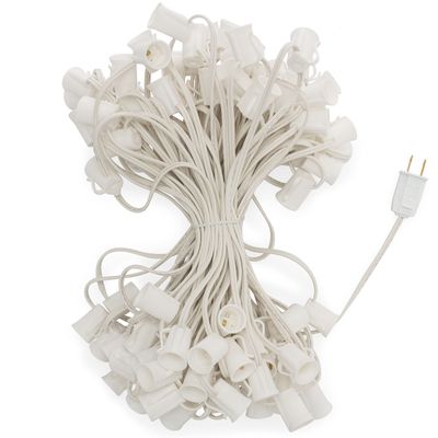 HLO Lighting C9 Light Stringer | Thick Commercial Grade SPT-2 Wire | for Use with C9 String Lights | 12" Socket Spacing | 100-Foot White Wire