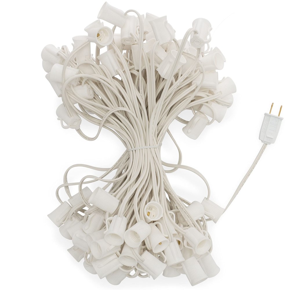 HLO Lighting C9 Light Stringer | Thick Commercial Grade SPT-2 Wire | for Use with C9 String Lights | 12" Socket Spacing | 100-Foot White Wire