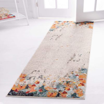 Unique Loom Chromatic Collection Modern Colorful Floral & Vibrant Abstract Area Rug For Any Home Dcor (2' 2 x 6' 7 Runner, Multi/ Beige)