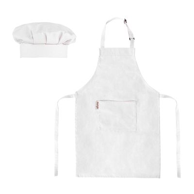 Aurya Kids Apron and Chef Hat Set - Adjustable Child Apron for Boys and Girls for Cooking Baking - Off White