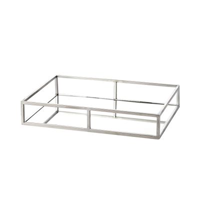 Egnazia - Silver Metal Mirror Tray - Medium Long Rectangle Open Style