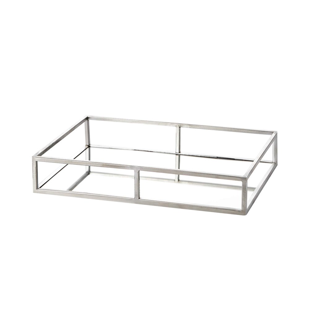 Egnazia - Silver Metal Mirror Tray - Medium Long Rectangle Open Style