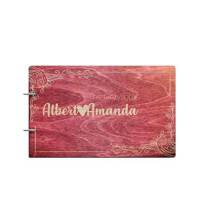 Just Customized Bride and Groom Personalized Handmade Wedding Guest Book for Bride and Groom Wood Alternative Custom Engraved Newlywed Marriage Album 10 Designs to Choose from (Design 05, Rosewood)