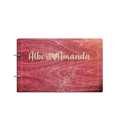 Just Customized Bride and Groom Personalized Handmade Wedding Guest Book for Bride and Groom Wood Alternative Custom Engraved Newlywed Marriage Album 10 Designs to Choose from (Design 09, Rosewood)