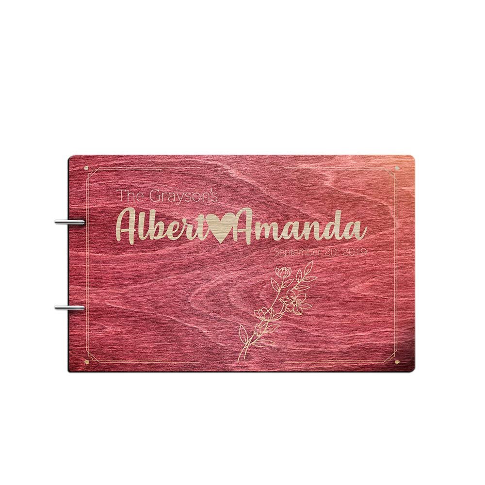 Just Customized Bride and Groom Personalized Handmade Wedding Guest Book for Bride and Groom Wood Alternative Custom Engraved Newlywed Marriage Album 10 Designs to Choose from (Design 09, Rosewood)