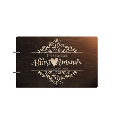 Bride and Groom Personalized Handmade Wedding Guest Book for Bride and Groom Wood Alternative Custom Engraved Newlywed Marriage Album 10 Designs to Choose from (Design 06, Chocolate Walnut)