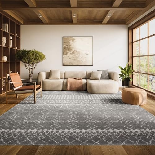 SAFAVIEH Area Rug 8x10 - Tulum Collection - Large - Grey & Ivory, Moroccan Boho Distressed Design, Non-Shedding & Easy to Clean, Ideal for Living Room, Bedroom, Dining Space (TUL229F)