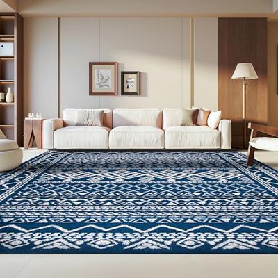 SAFAVIEH Area Rug 8x10 - Tulum Collection - Large - Navy & Ivory, Moroccan Boho Distressed Design, Non-Shedding & Easy to Clean, Ideal for Living Room, Bedroom, Dining Space (TUL268N)