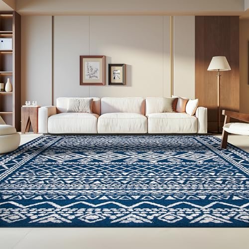 SAFAVIEH Area Rug 8x10 - Tulum Collection - Large - Navy & Ivory, Moroccan Boho Distressed Design, Non-Shedding & Easy to Clean, Ideal for Living Room, Bedroom, Dining Space (TUL268N)