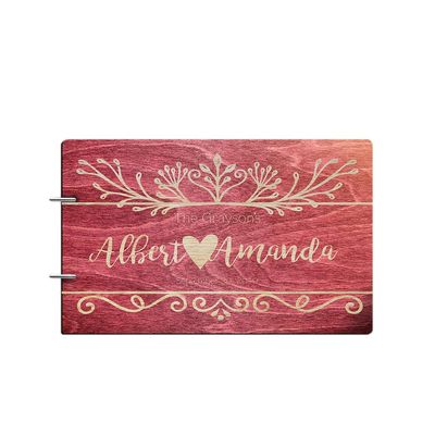 Just Customized Bride and Groom Personalized Handmade Wedding Guest Book for Bride and Groom Wood Alternative Custom Engraved Newlywed Marriage Album 10 Designs to Choose from (Design 02, Rosewood)