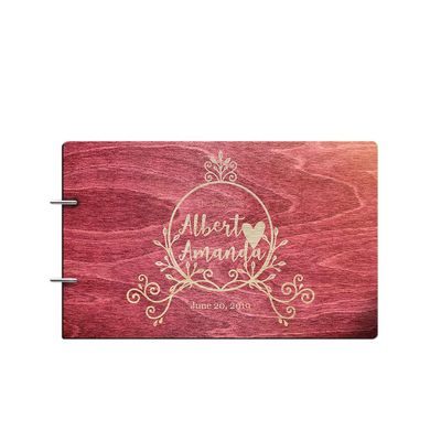 Just Customized Bride and Groom Personalized Handmade Wedding Guest Book for Bride and Groom Wood Alternative Custom Engraved Newlywed Marriage Album 10 Designs to Choose from (Design 03, Rosewood)