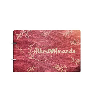 Just Customized Bride and Groom Personalized Handmade Wedding Guest Book for Bride and Groom Wood Alternative Custom Engraved Newlywed Marriage Album 10 Designs to Choose from (Design 07, Rosewood)