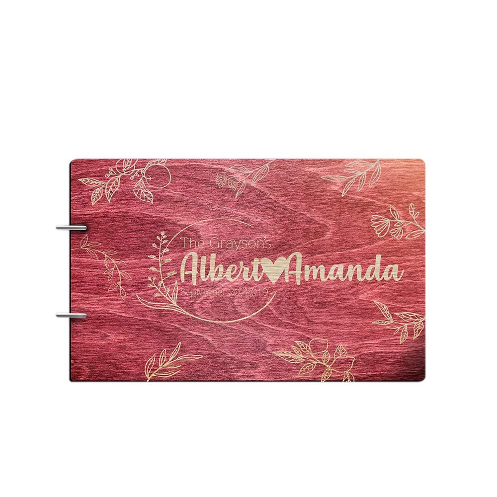 Just Customized Bride and Groom Personalized Handmade Wedding Guest Book for Bride and Groom Wood Alternative Custom Engraved Newlywed Marriage Album 10 Designs to Choose from (Design 07, Rosewood)