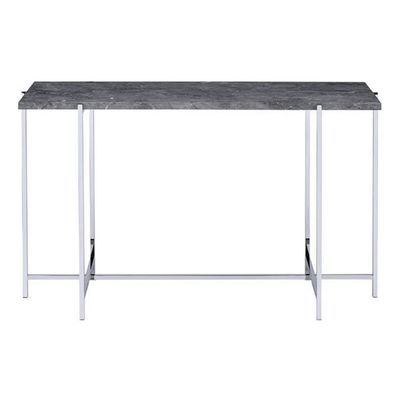 Acme Adelae Rectangular Faux Marble Top Sofa Table in Gray and Chrome