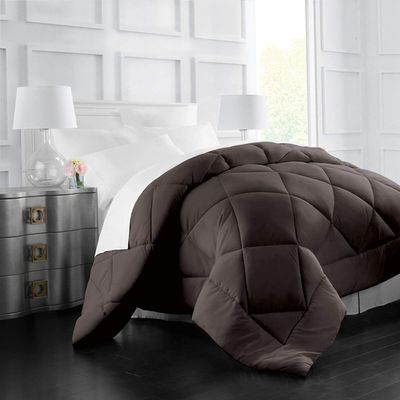 H&H Decor Luxurious & Super Soft 100% Egyptian Cotton 1 Pcs Comforter 300 GSM & 3 Pcs Duvet Cover 1200 Thread Count Pattern Solid (Twin XL,Chocolate,White Solid)