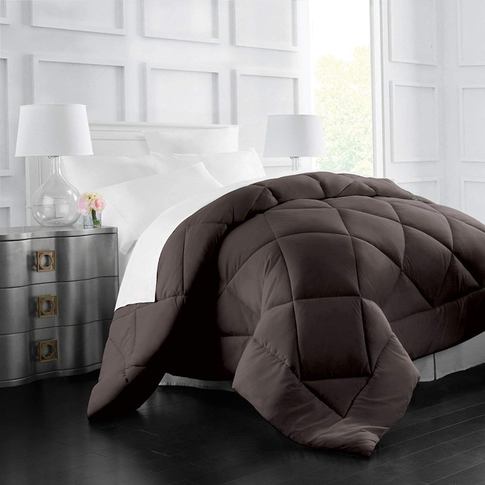H&H Decor Luxurious & Super Soft 100% Egyptian Cotton 1 Pcs Comforter 300 GSM & 3 Pcs Duvet Cover 1200 Thread Count Pattern Solid (Twin XL,Chocolate,White Solid)