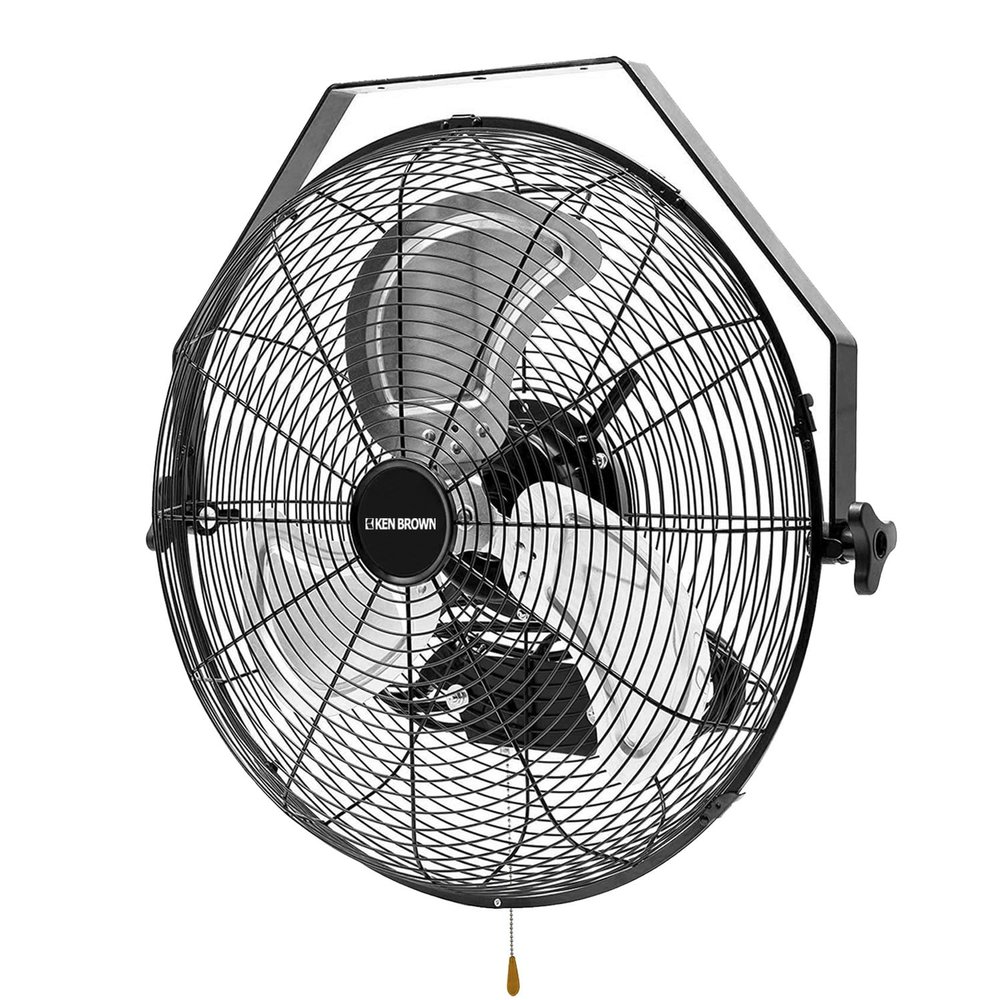 KEN BROWN 18 Inch Industrial Wall Mount Fan, 4300 CFM Metal Heavy Duty Fan, 3-Speeds High Velocity Oscillating Fans for Patios, Shop, Greenhouse, Garage, Commercial, Gazebo