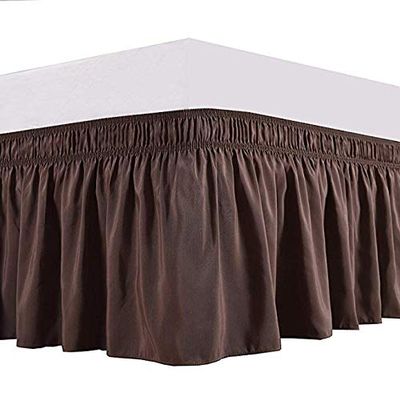 1 Wrap Around Bed Skirt, Elastic Dust Ruffles, Easy Fit Wrinkle and Fade Resistant Pattern Solid 100% Egyptian Cotton 500 TC , Hotel Quality Fabric, 13 inch Drop Length, Size Cal-King, Taupe