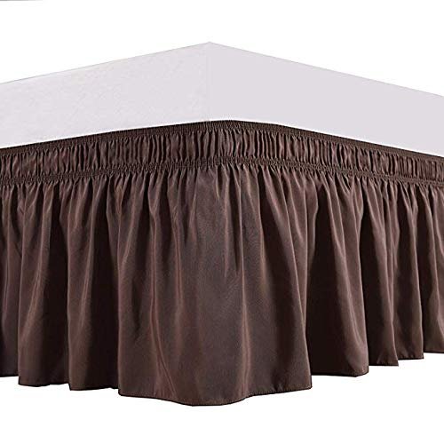 1 Wrap Around Bed Skirt, Elastic Dust Ruffles, Easy Fit Wrinkle and Fade Resistant Pattern Solid 100% Egyptian Cotton 500 TC , Hotel Quality Fabric, 13 inch Drop Length, Size Cal-King, Taupe