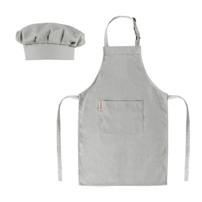 Aurya Kids Apron and Chef Hat Set-Adjustable Child Apron for Boys and Girls for Cooking Baking Light Gray