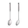 1 Solid Spoon 1 Slotted Spoon Stainless Steel, BUY&USE 2 Pcs Durable Cooking Utensil, 15 Inches Long Handle Serving Spoon view 1