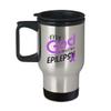 BeeTeeStore Epilepsy Awareness Travel Mug - My God Is Stronger Purple Ribbon Gift - 14oz Stainless Steel Insulated Coffee Cup for Daily Inspiration and Support - Purple Ribbon Support Design view 1