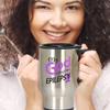 BeeTeeStore Epilepsy Awareness Travel Mug - My God Is Stronger Purple Ribbon Gift - 14oz Stainless Steel Insulated Coffee Cup for Daily Inspiration and Support - Purple Ribbon Support Design view 4