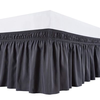 1 Wrap Around Bed Skirt, Elastic Dust Ruffles, Easy Fit Wrinkle and Fade Resistant Pattern Solid 100% Egyptian Cotton 500 TC , Hotel Quality Fabric, 13 inch Drop Length, Size Twin, Dark Grey