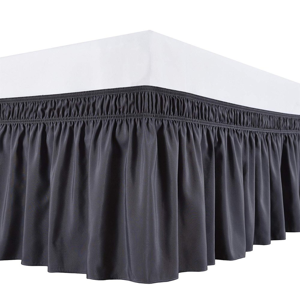 1 Wrap Around Bed Skirt, Elastic Dust Ruffles, Easy Fit Wrinkle and Fade Resistant Pattern Solid 100% Egyptian Cotton 500 TC , Hotel Quality Fabric, 13 inch Drop Length, Size Twin, Dark Grey