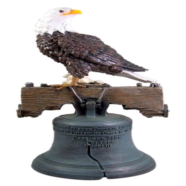 DWK 'Let Freedom Ring' Bald Eagle on Philadelphia Liberty Bell Statue, 19 Inch