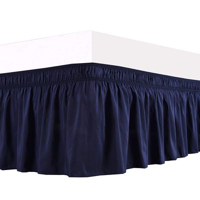 1 Wrap Around Bed Skirt, Elastic Dust Ruffles, Easy Fit Wrinkle and Fade Resistant Pattern Solid 100% Egyptian Cotton 500 TC , Hotel Quality Fabric, 27 inch Drop Length, Size Twin, Navy Blue