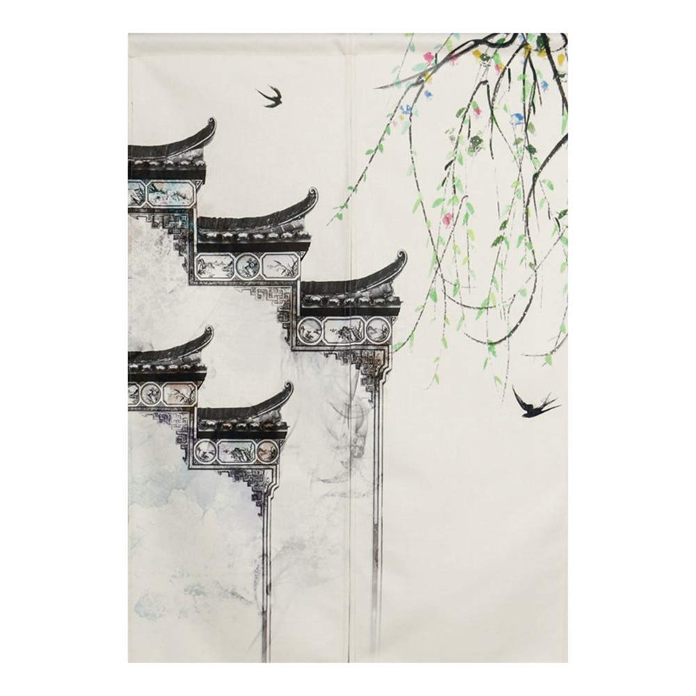 BAIHT HOME Japanese Noren Doorway Curtain Chinese Ink Painting Printed Door Curtain Tapestry Cotton Linen Room Divider, 29" x 59"